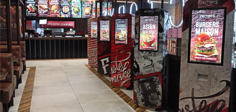 Borne de commande interactive, digitale, tactile, restaurant, caisse, quiosk, bornes